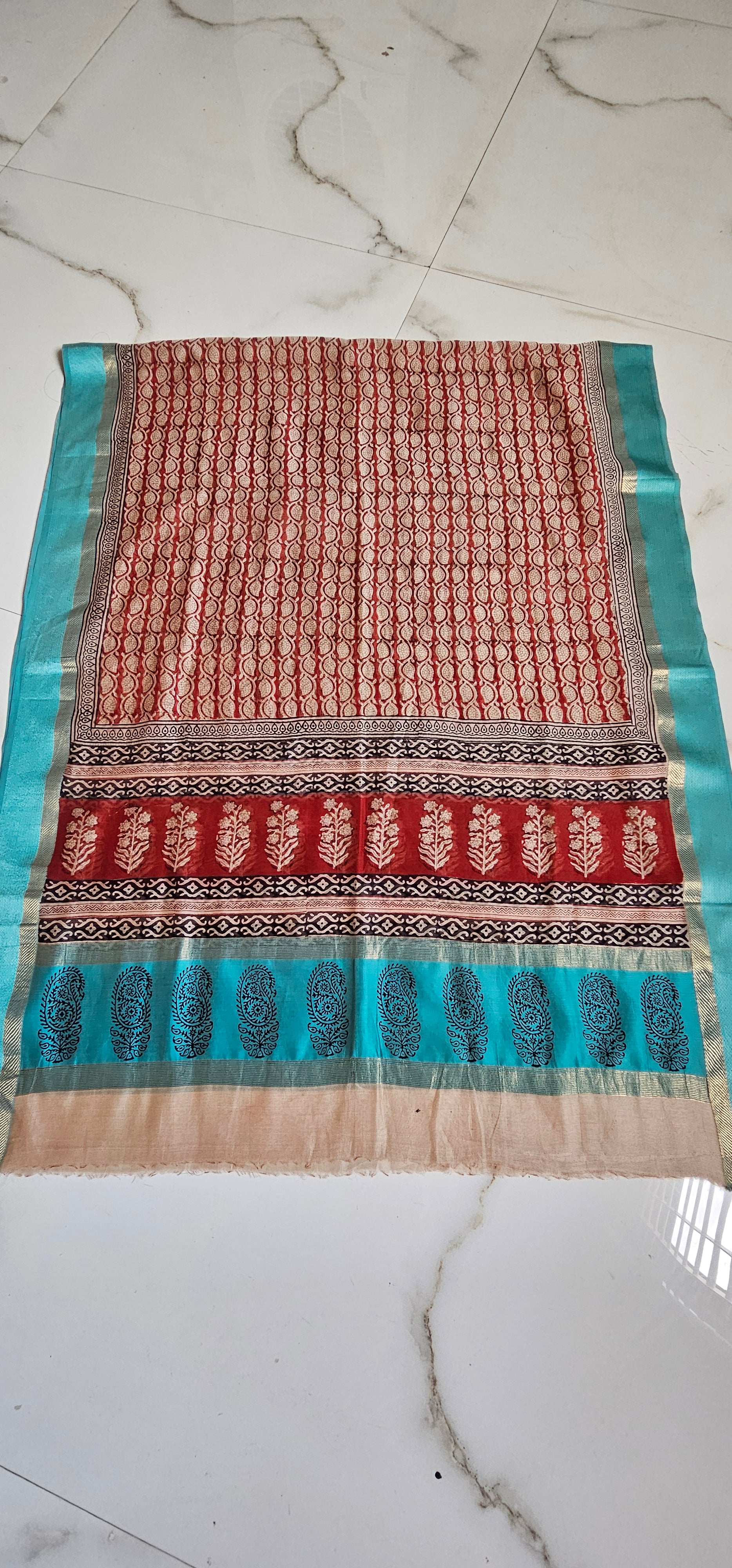 Silk/cotton  maheshwari  Handwoven bagh print  dupatta