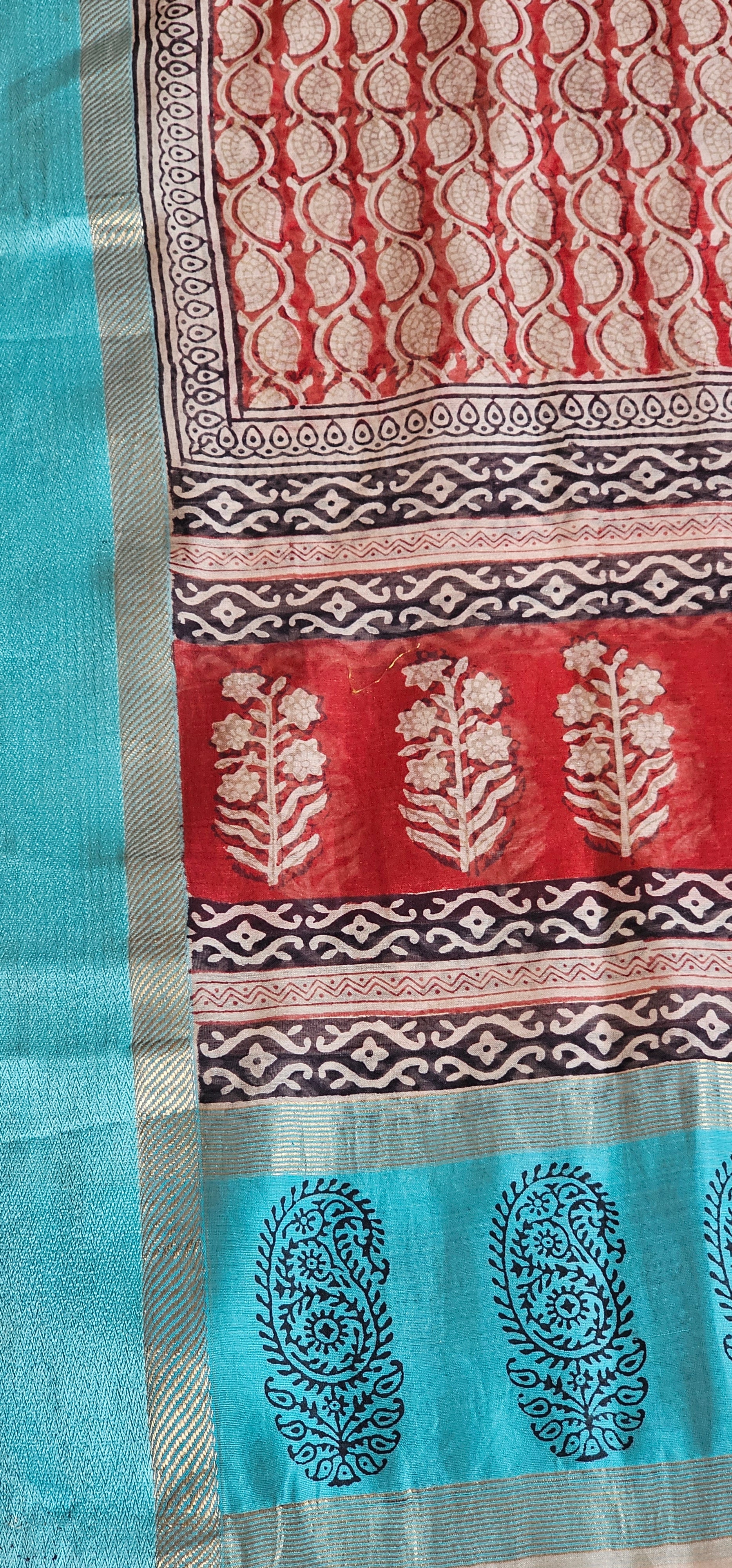 Silk/cotton  maheshwari  Handwoven bagh print  dupatta