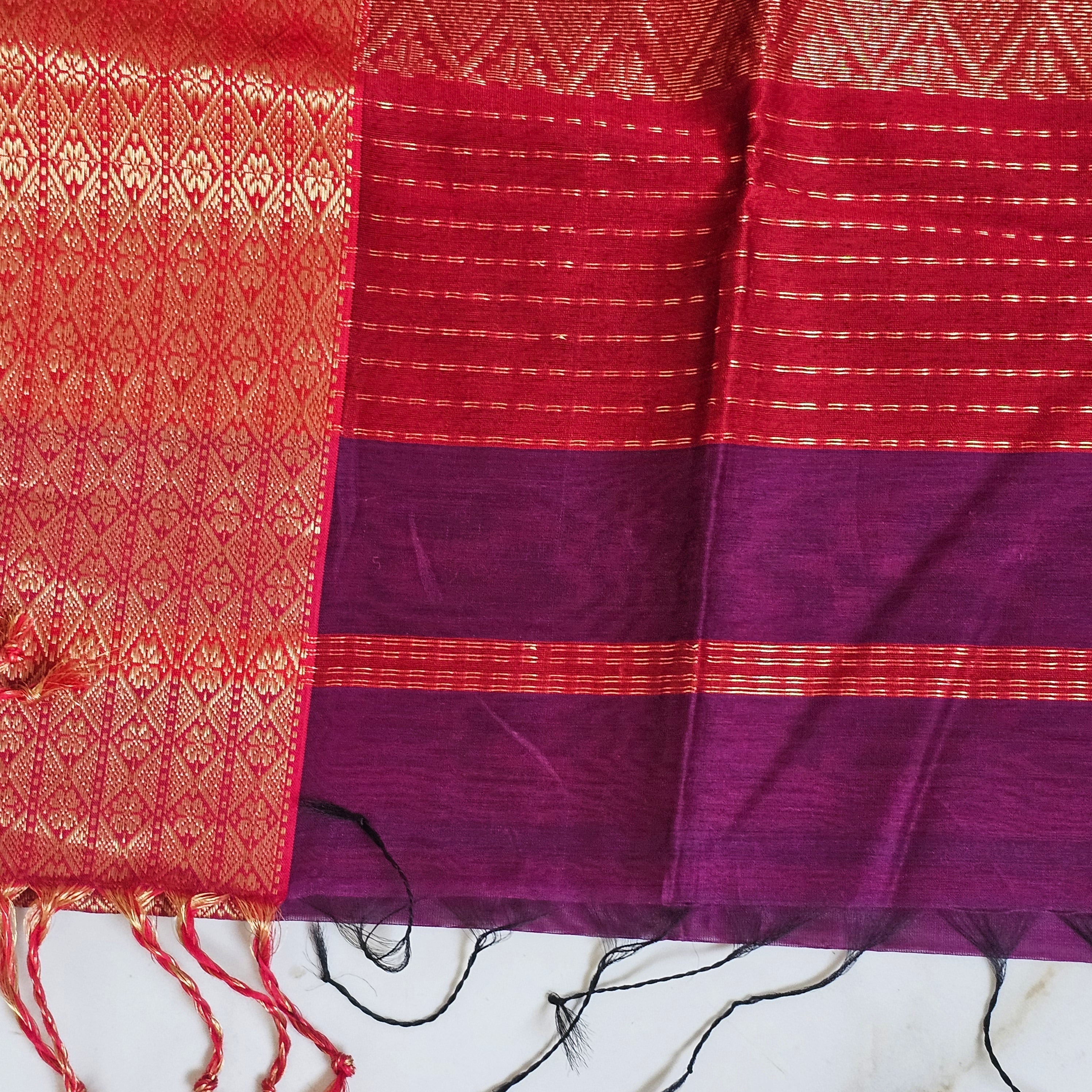 Silk/cotton  maheshwari Handwoven palledar saree 6.2 mtrs length  with 1mtr blouse