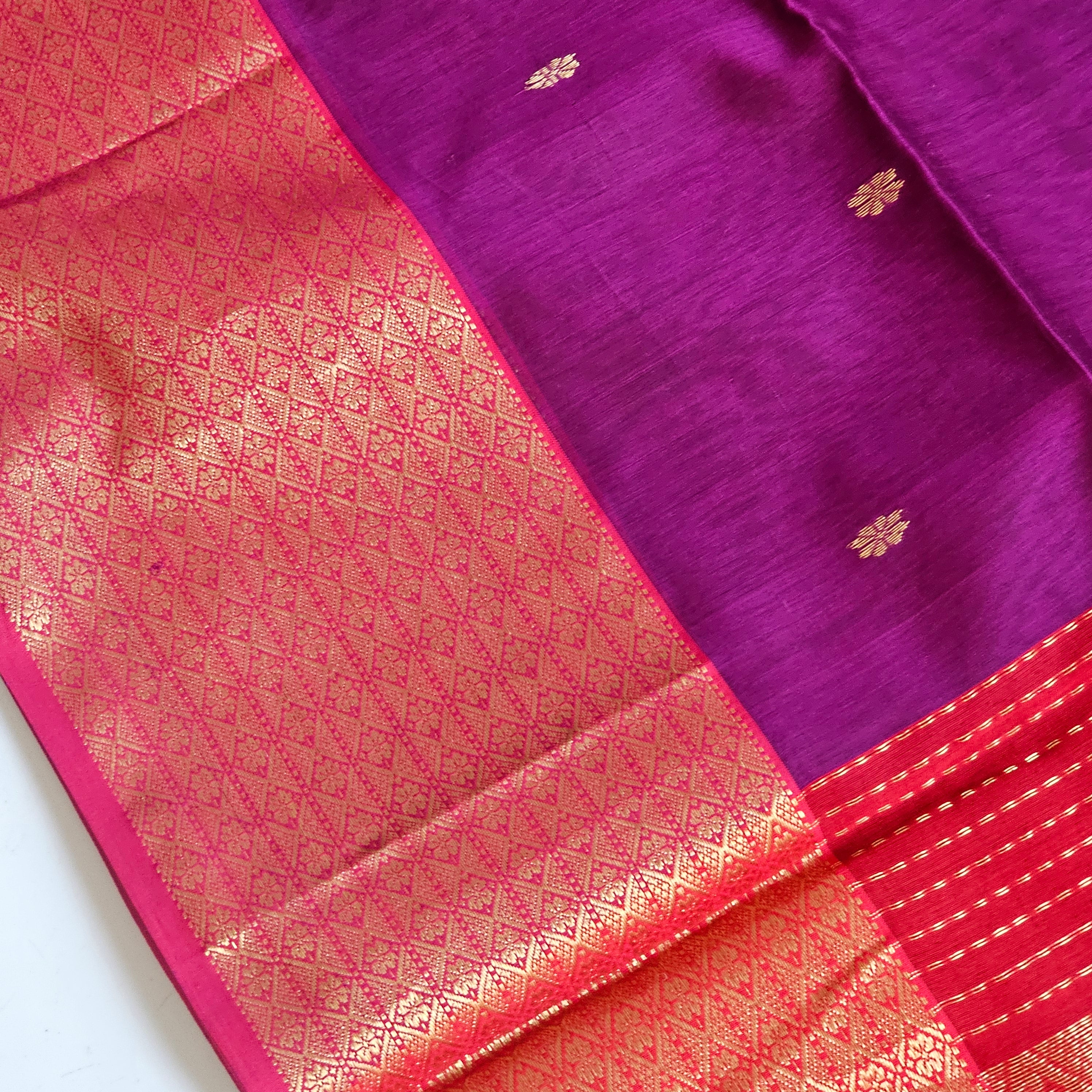 Silk/cotton  maheshwari Handwoven palledar saree 6.2 mtrs length  with 1mtr blouse