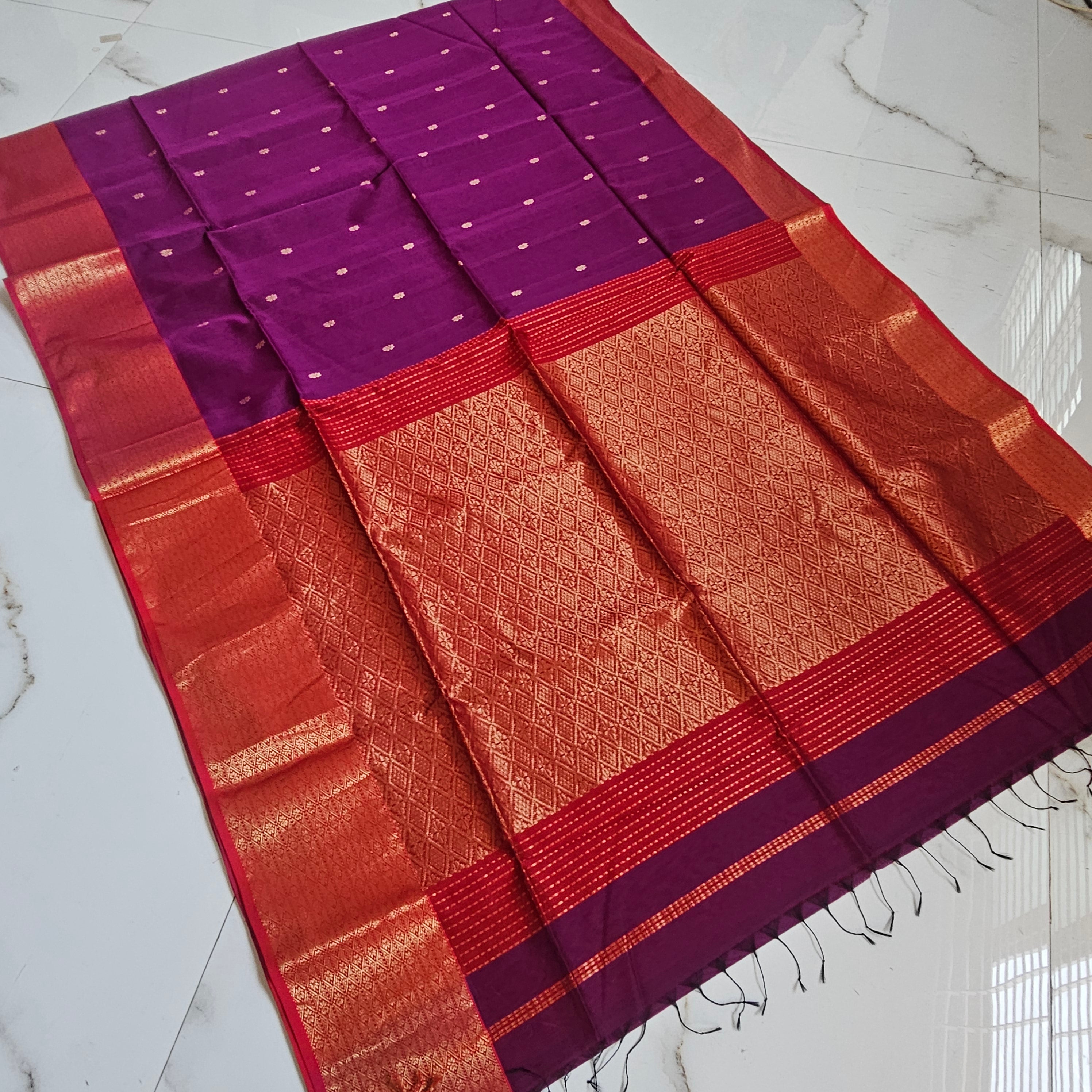 Silk/cotton  maheshwari Handwoven palledar saree 6.2 mtrs length  with 1mtr blouse