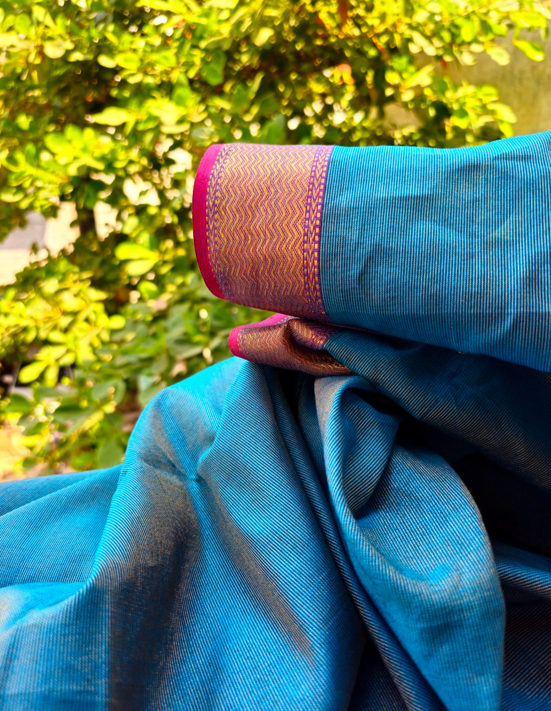 Golden Threads in Blue: Explore Our Tissue Fabrics with Gold & Rani Pink Borders
