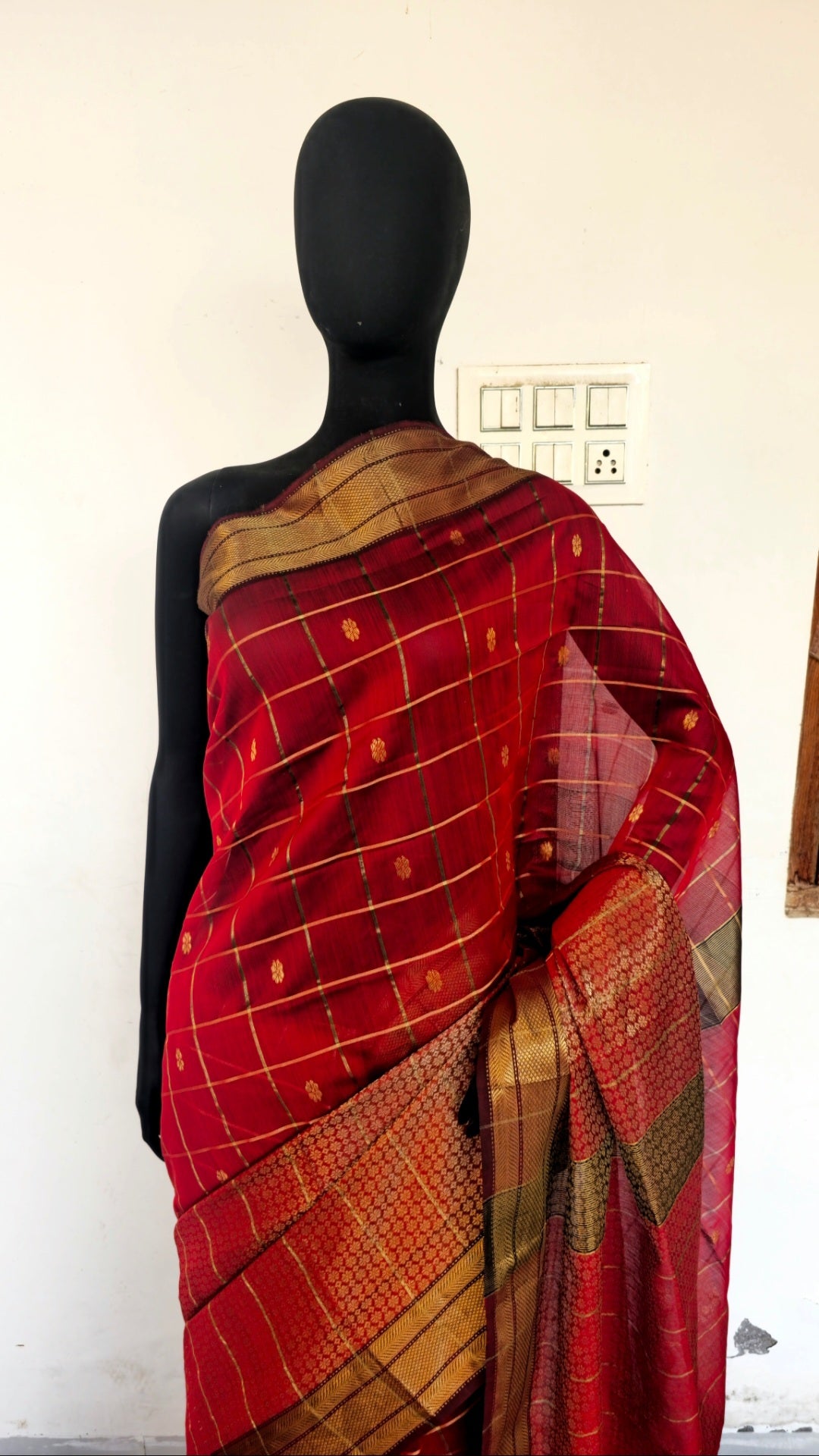 Saree with Booties and Gold Zari Borders.