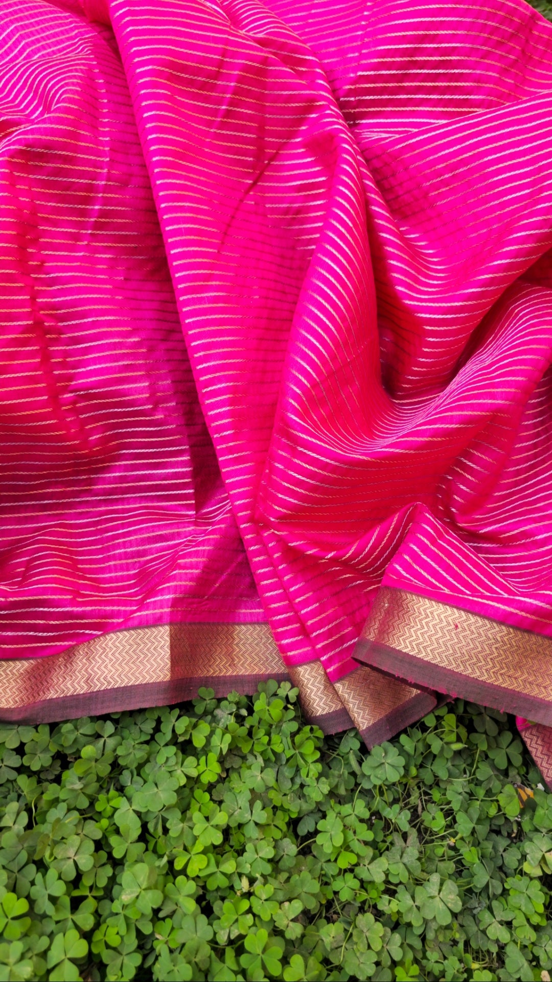 Silk Saree with Silver/Gold Dobby Stripes.