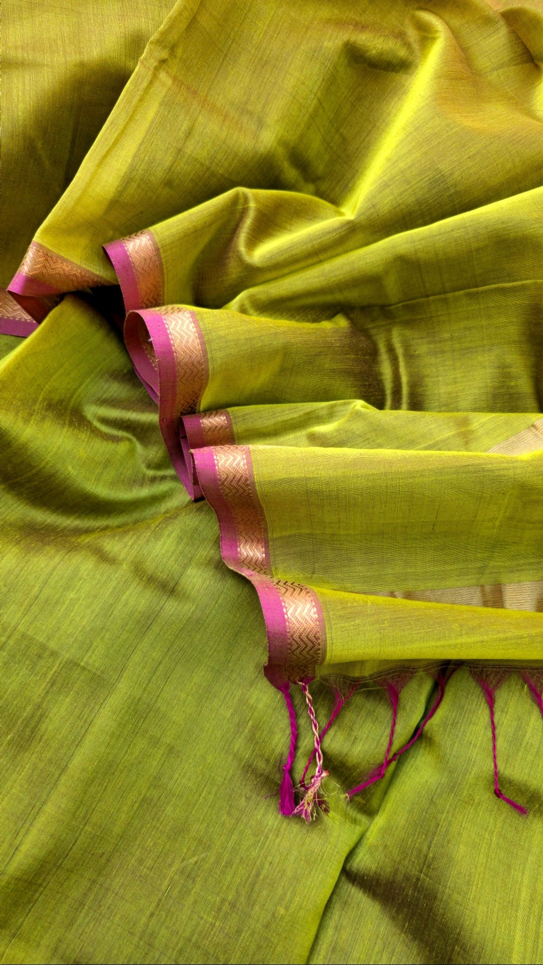 Green Dupatta with Rani Pink/Gold Zari Borders.