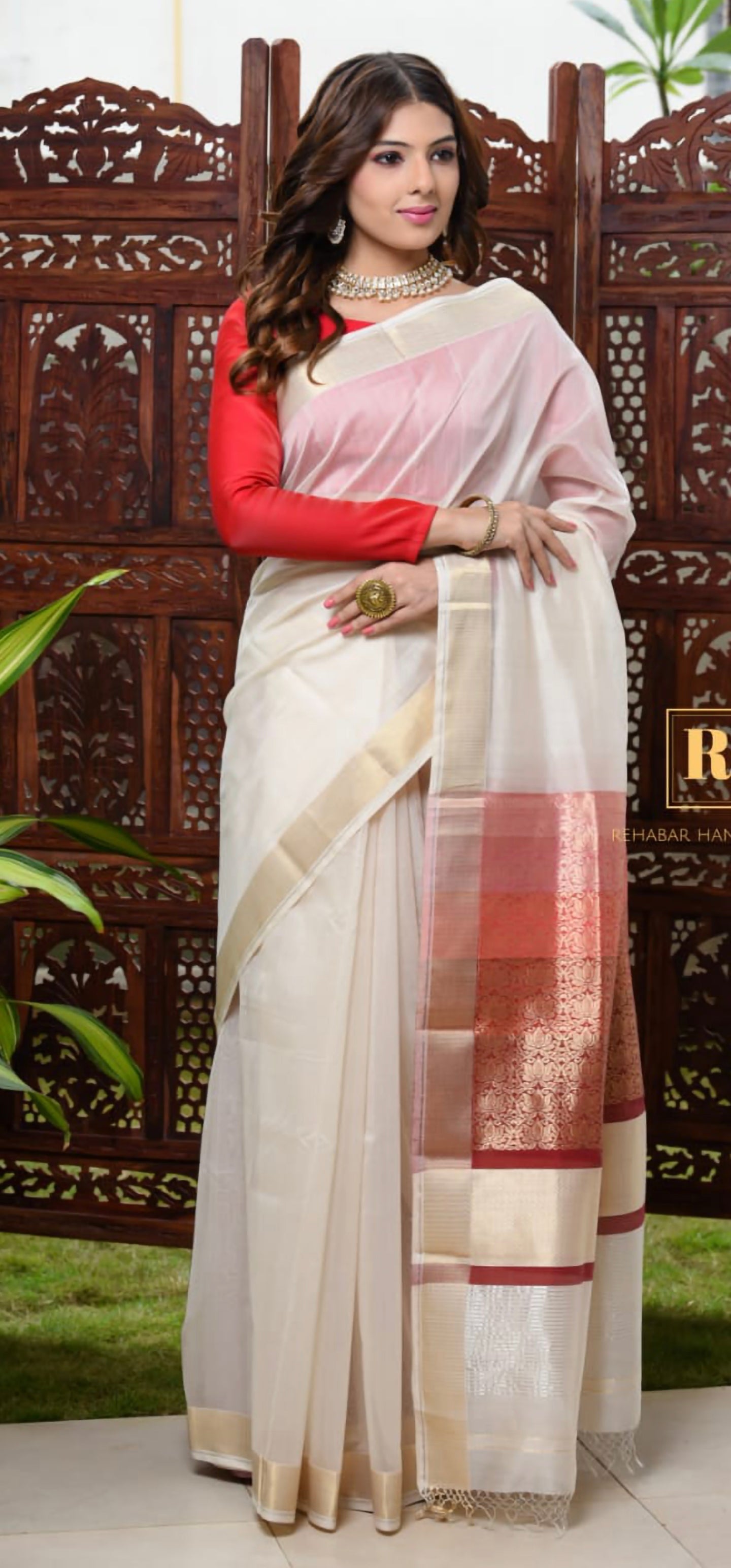 Off White Saree with Multicolor Extra Weft Jaala Palla.