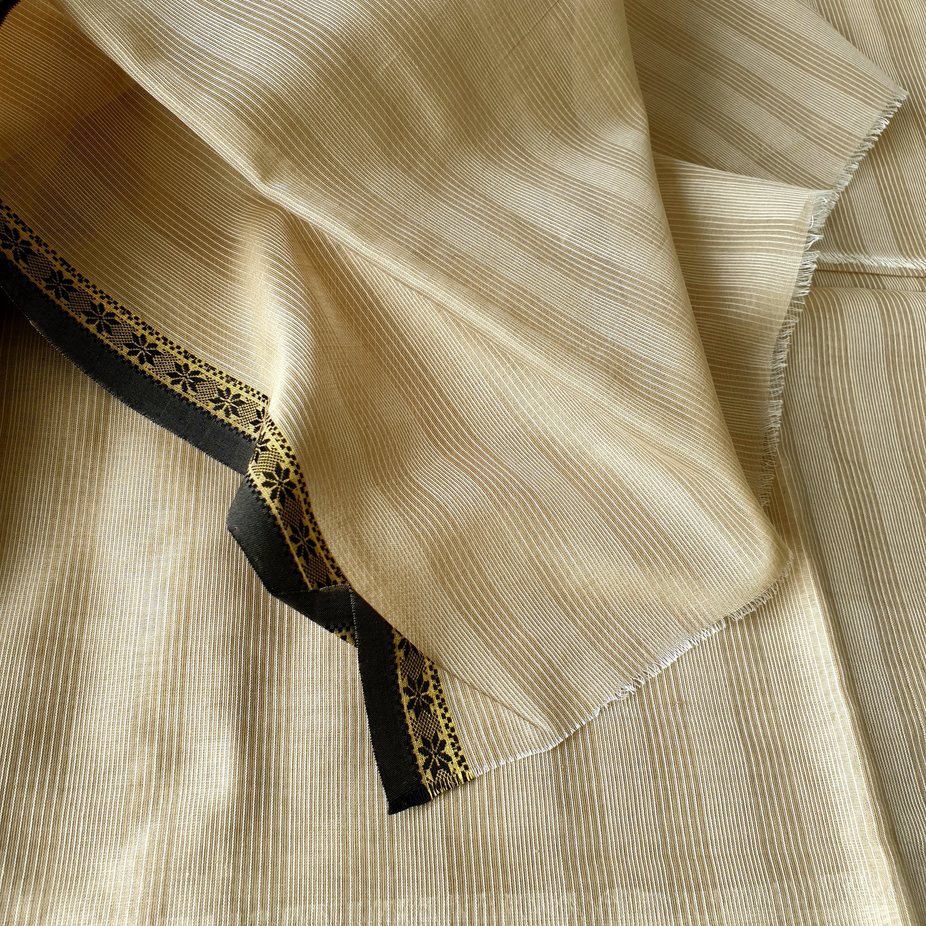 Kurta Piece with self Stripes and Gold/Black Borders.