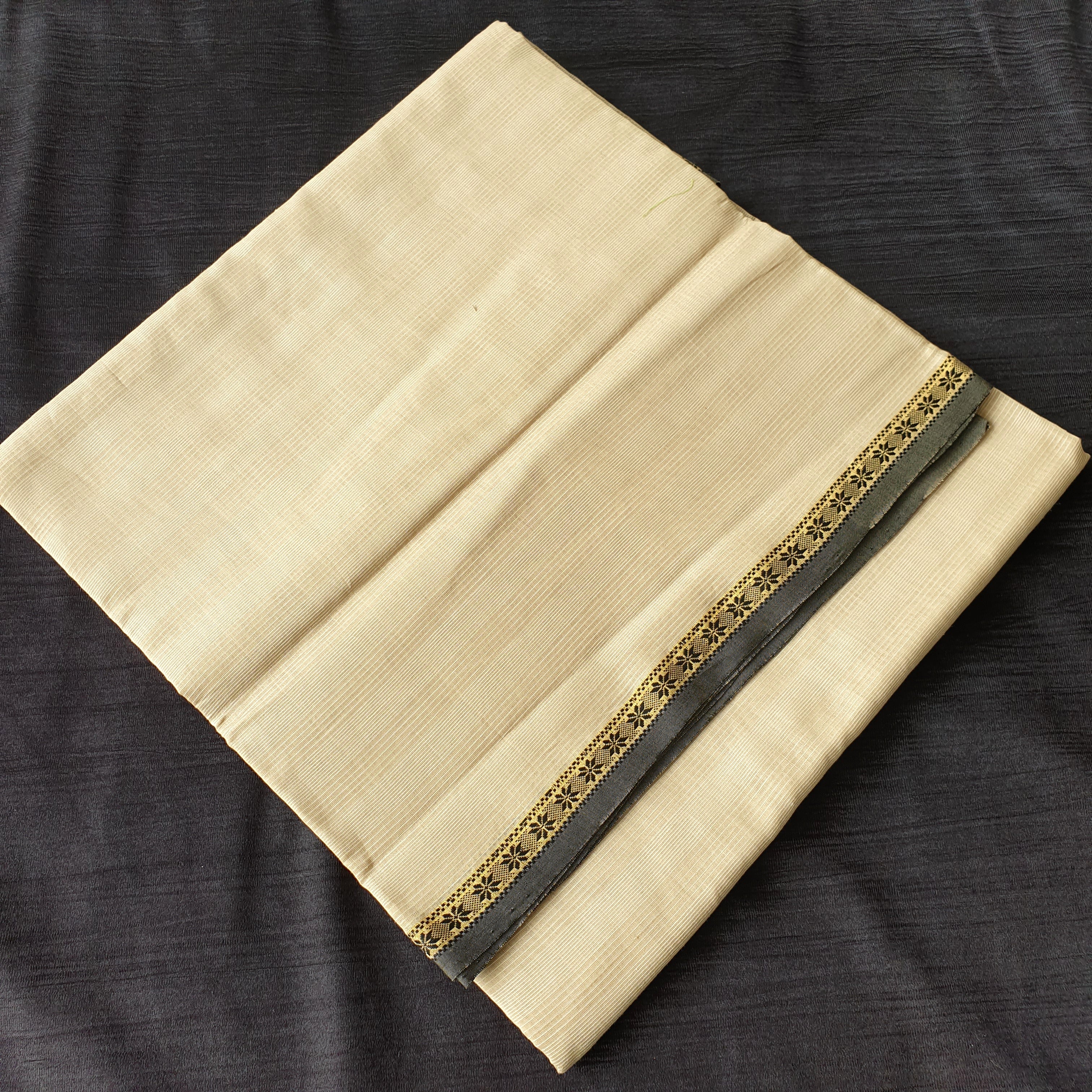 Kurta Piece with self Stripes and Gold/Black Borders.