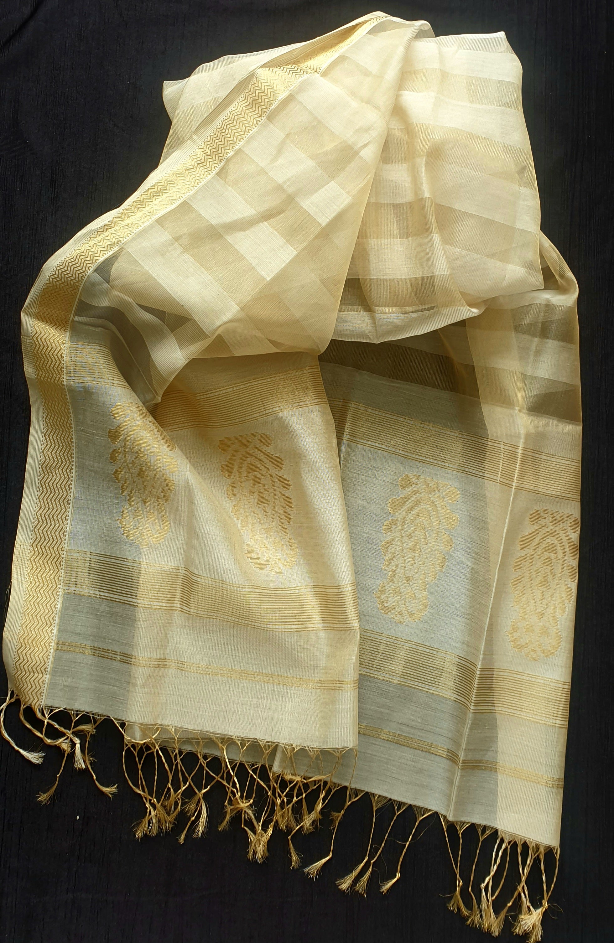 Gold Tissue Dupatta with Checks and Butas.