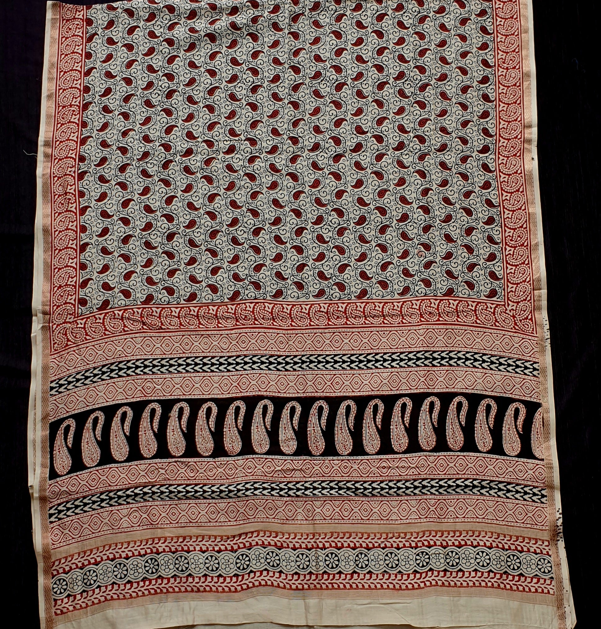 Dupatta with Hand Block Prints and Gold Zari Borders.