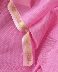 Pink Stripes Fabric with Gold Zari Borders.