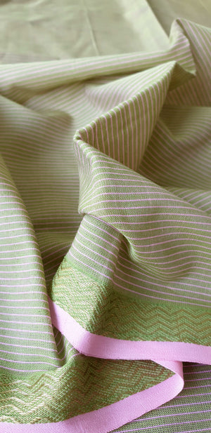 Striped Kurta piece in pure Cotton with Pink/Green Borders.