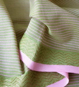 Striped Kurta piece in pure Cotton with Pink/Green Borders.
