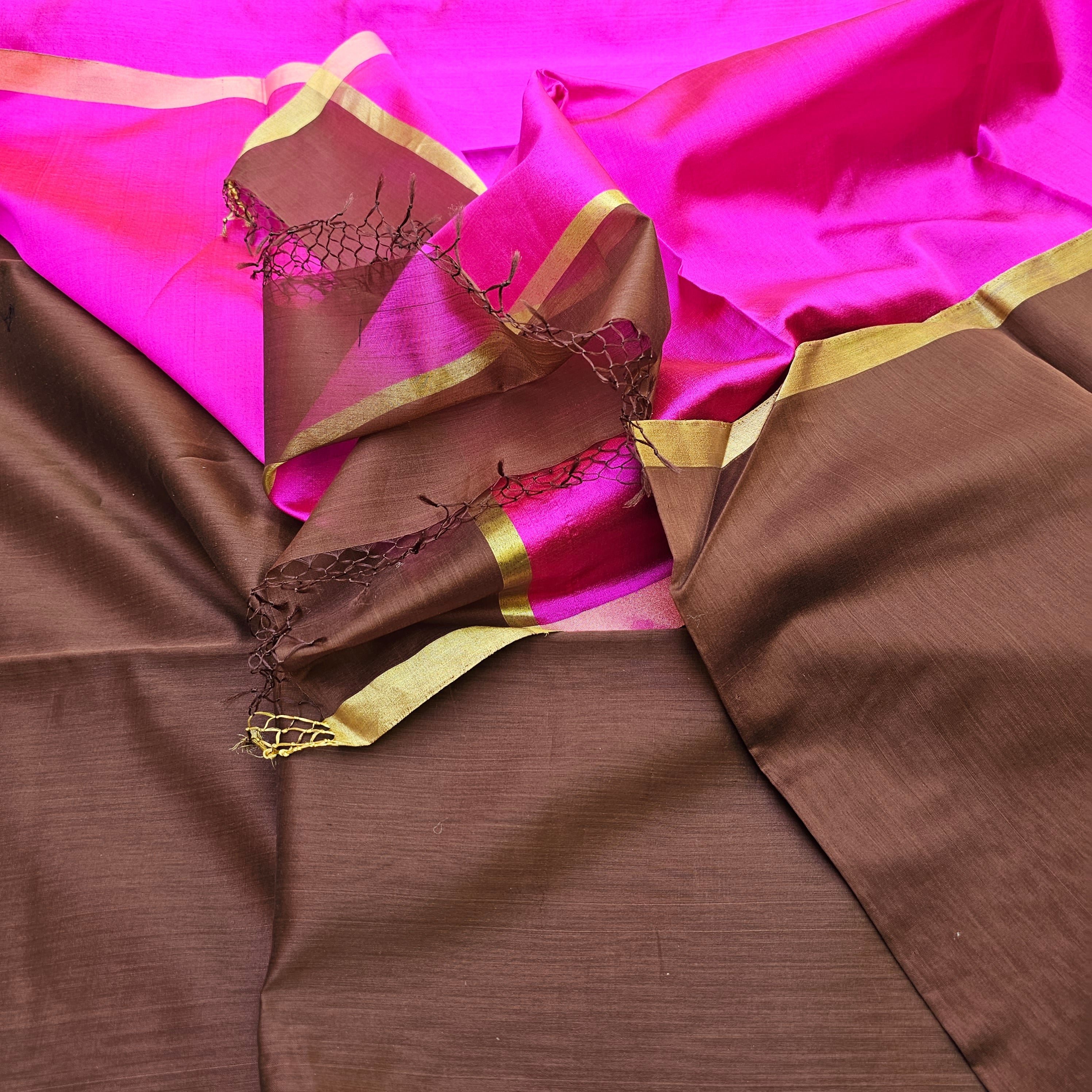 Saree with Silk Pallu and Blouse.