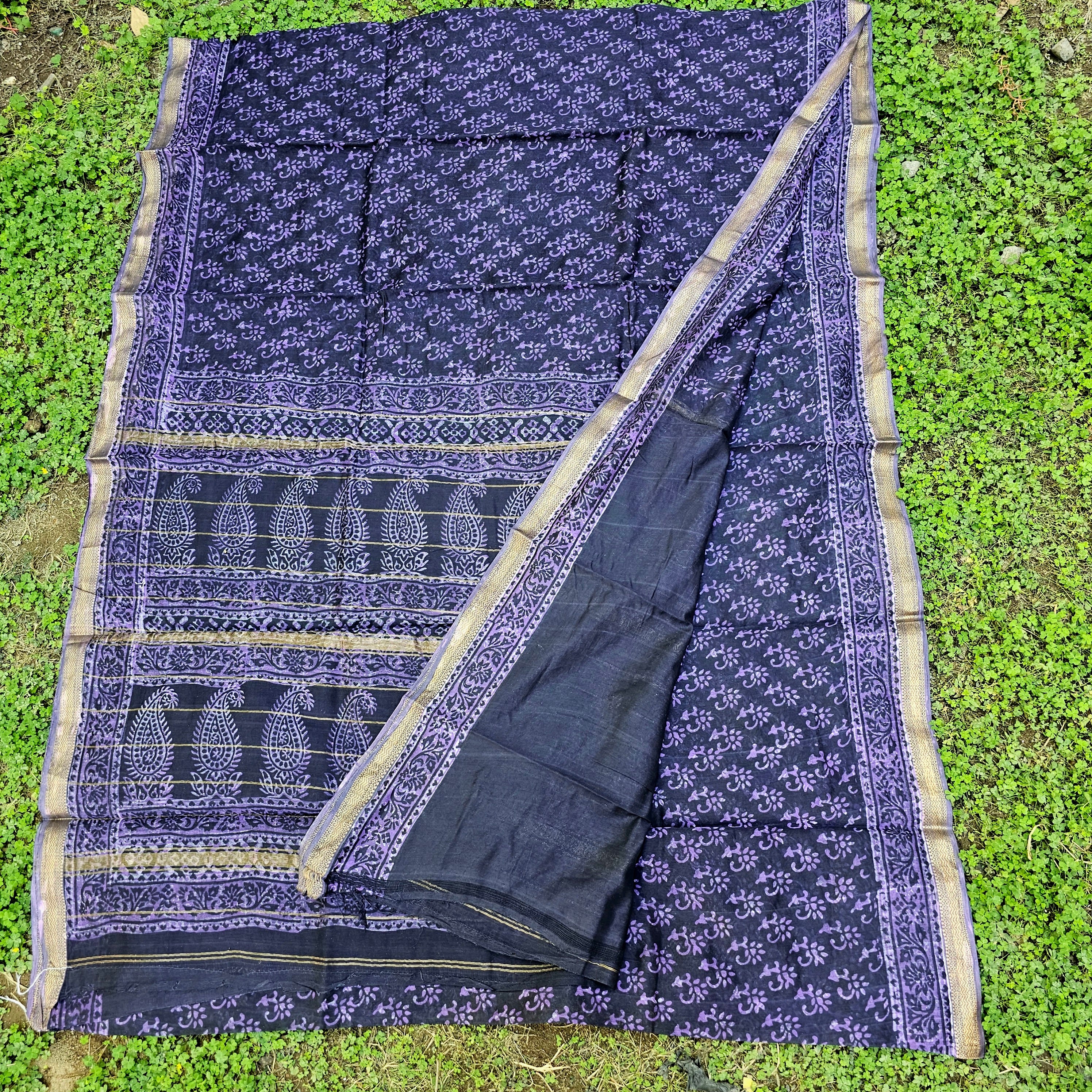 Handwoven Saree with Hand Block Prints.