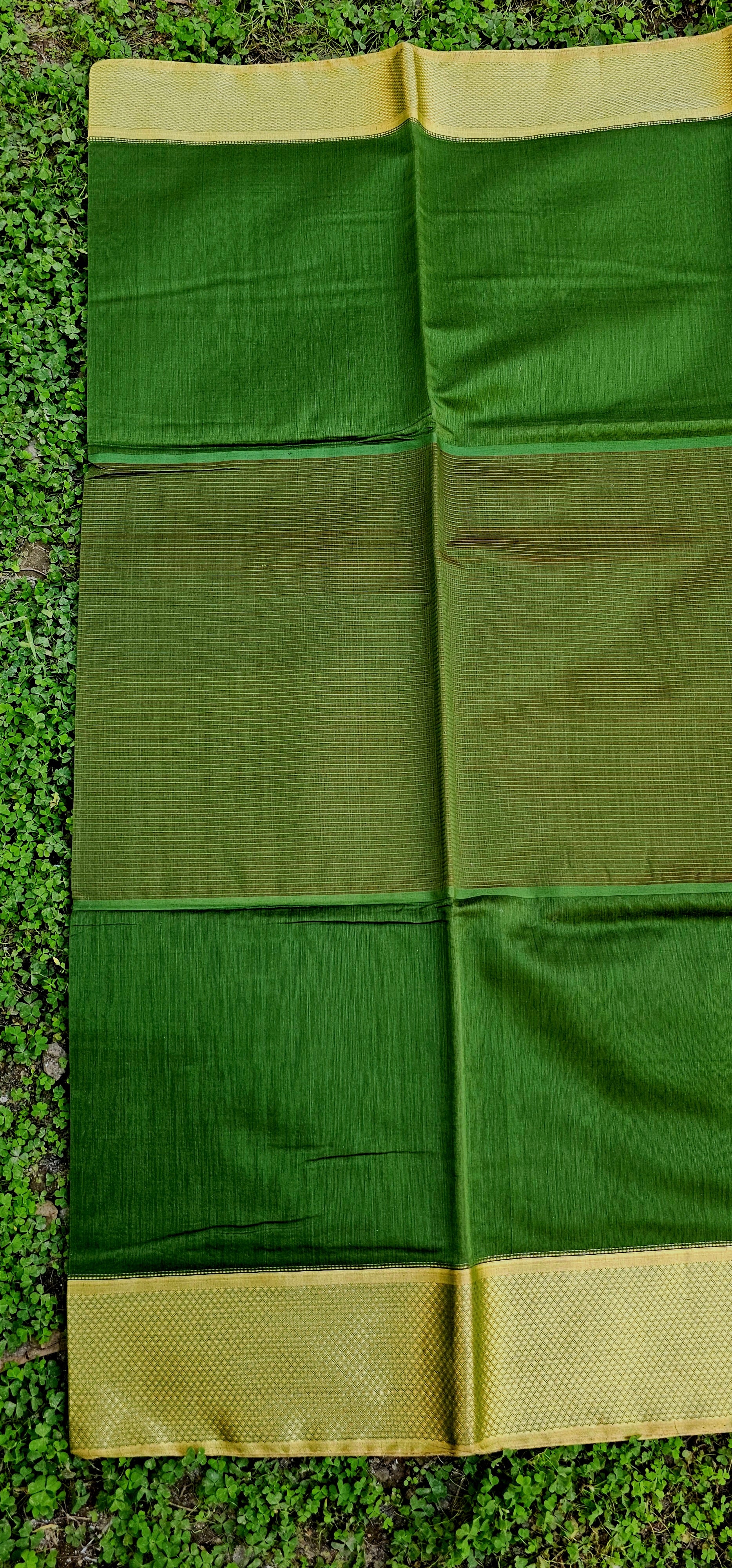 Green Saree with Red Pallu and Blouse.