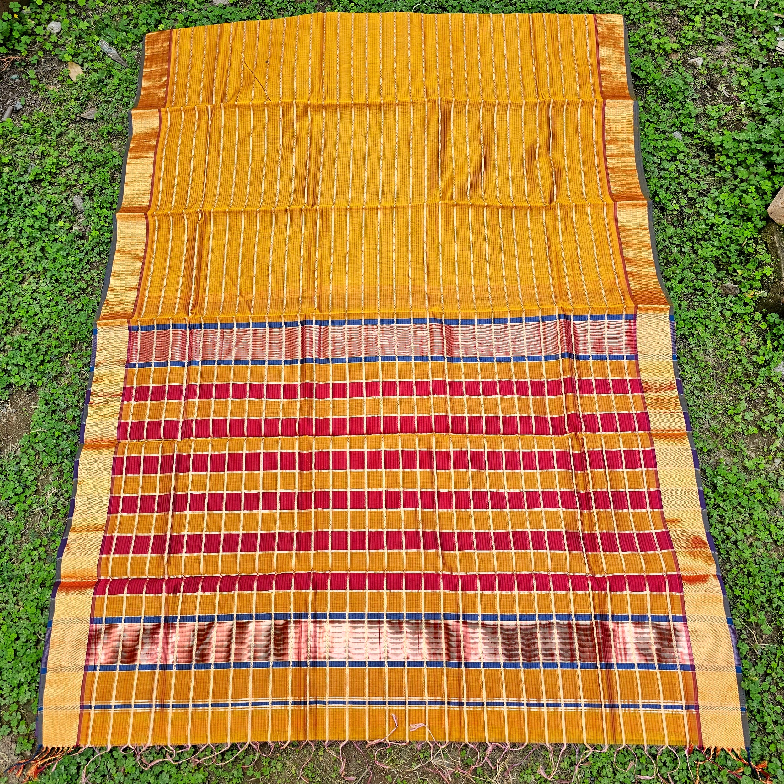 Saree with Multicolor Warp Stripes .