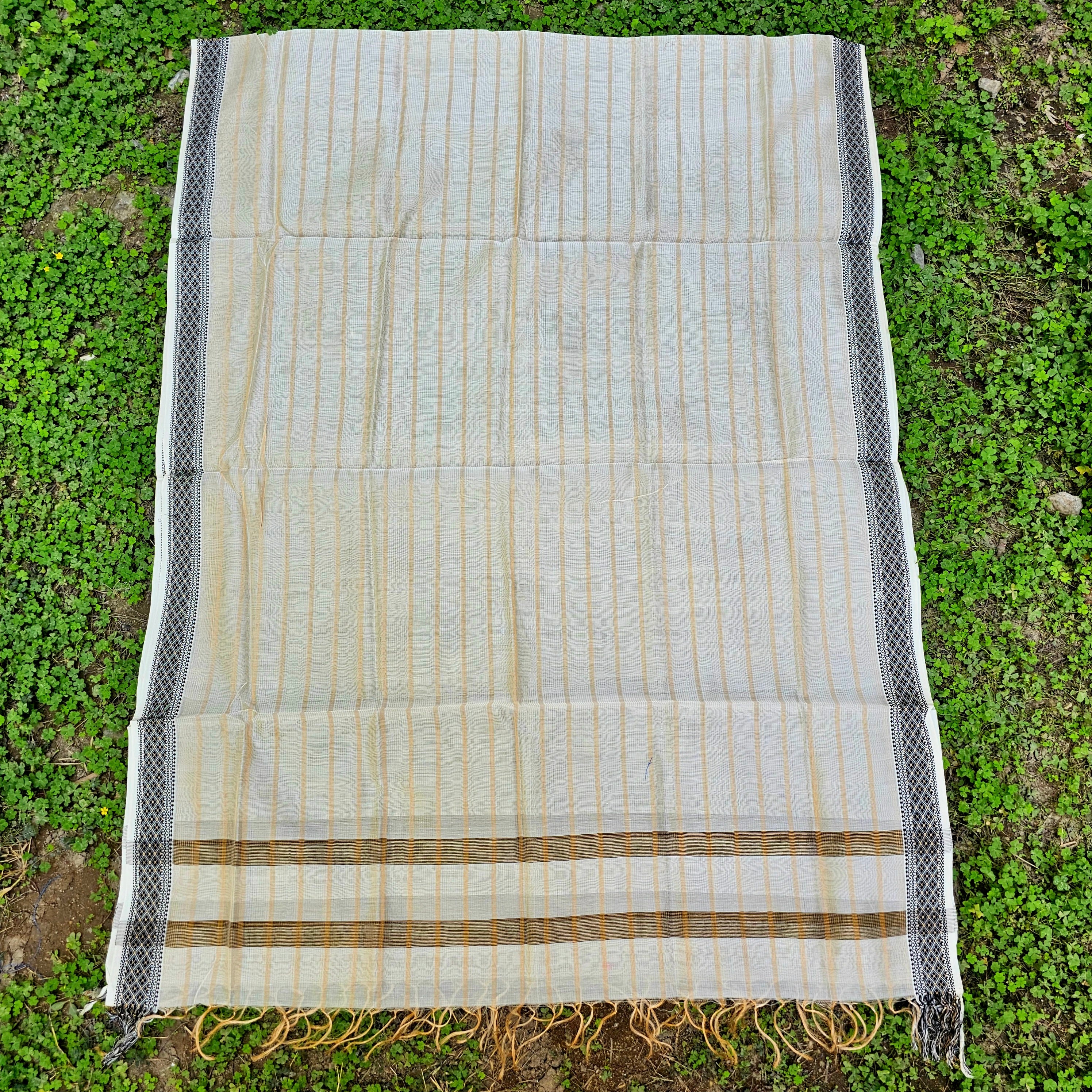 Gold Tissue Dupatta With Black Meena Borders.