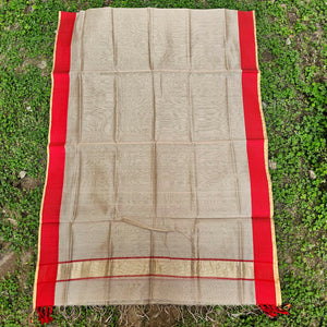 Beige Dupatta with Red woven Resham Borders.