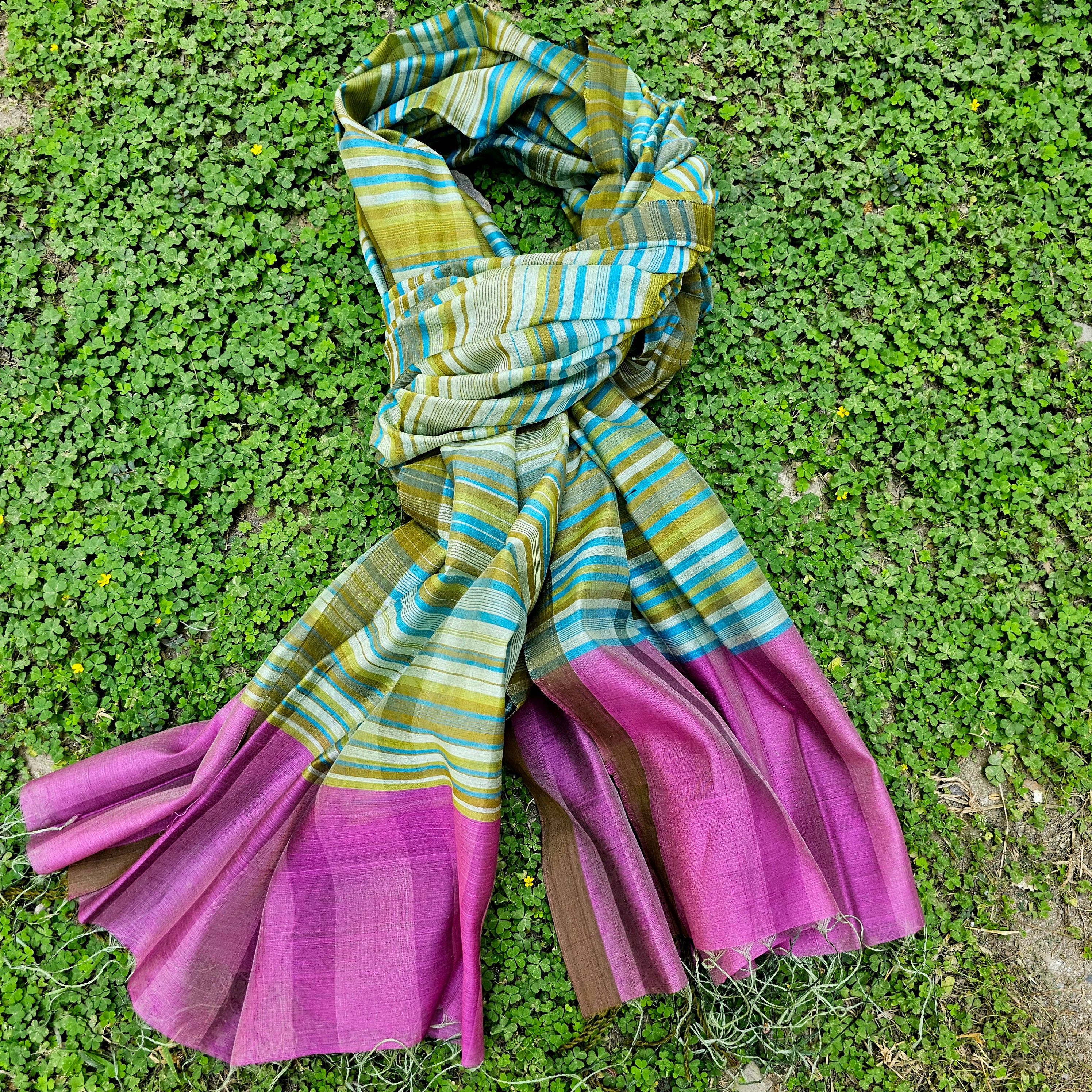 Dupatta with Multicolor Weft Stripes.