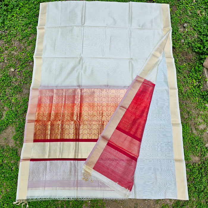 Off White Saree with Multicolor Extra Weft Jaala Palla.