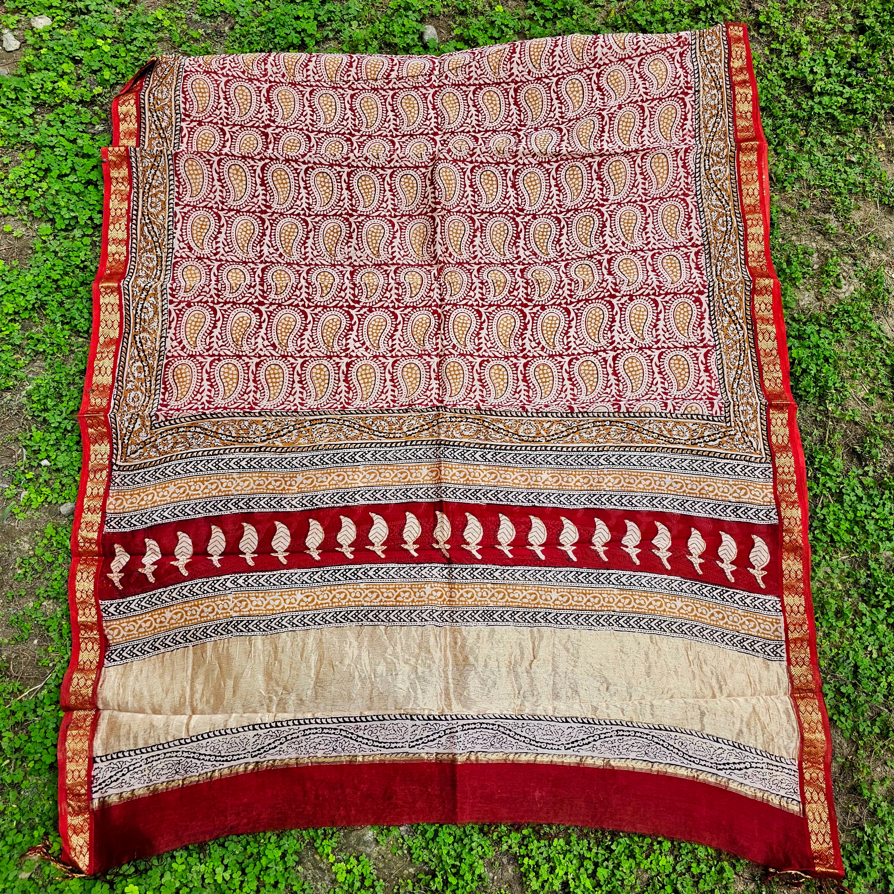 Dupatta with Natural Dyes Bagh Prints.
