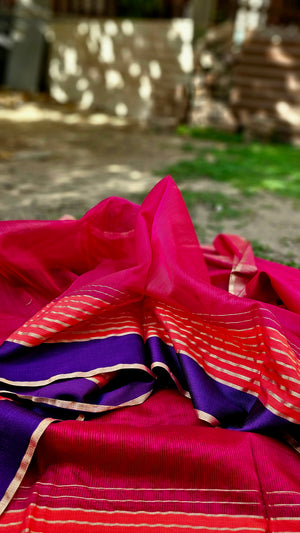 Rani Pink Saree with Contrast Border.