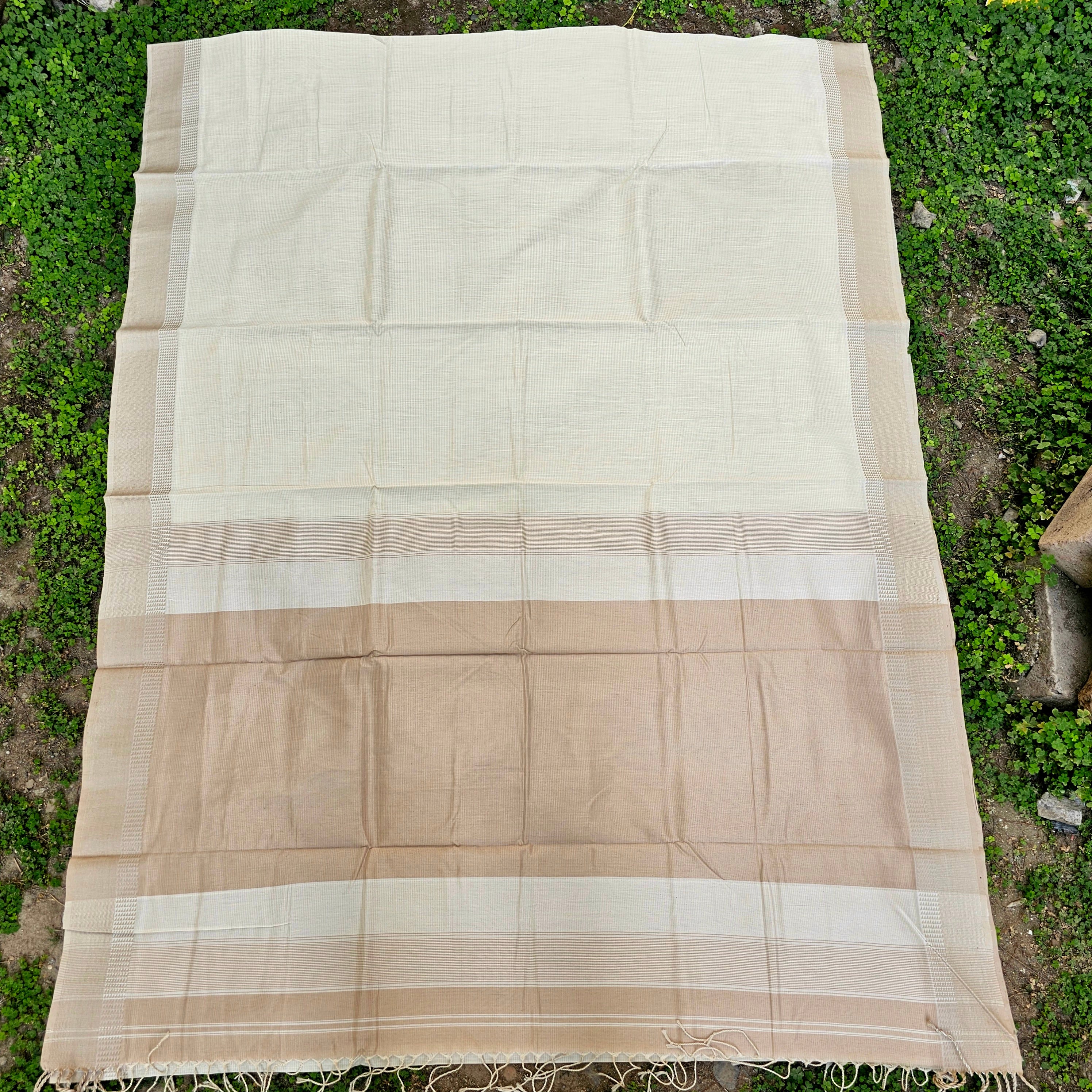 Pure Cotton Saree with "No Zari Concept" and Hand Spun Cotton Weft.