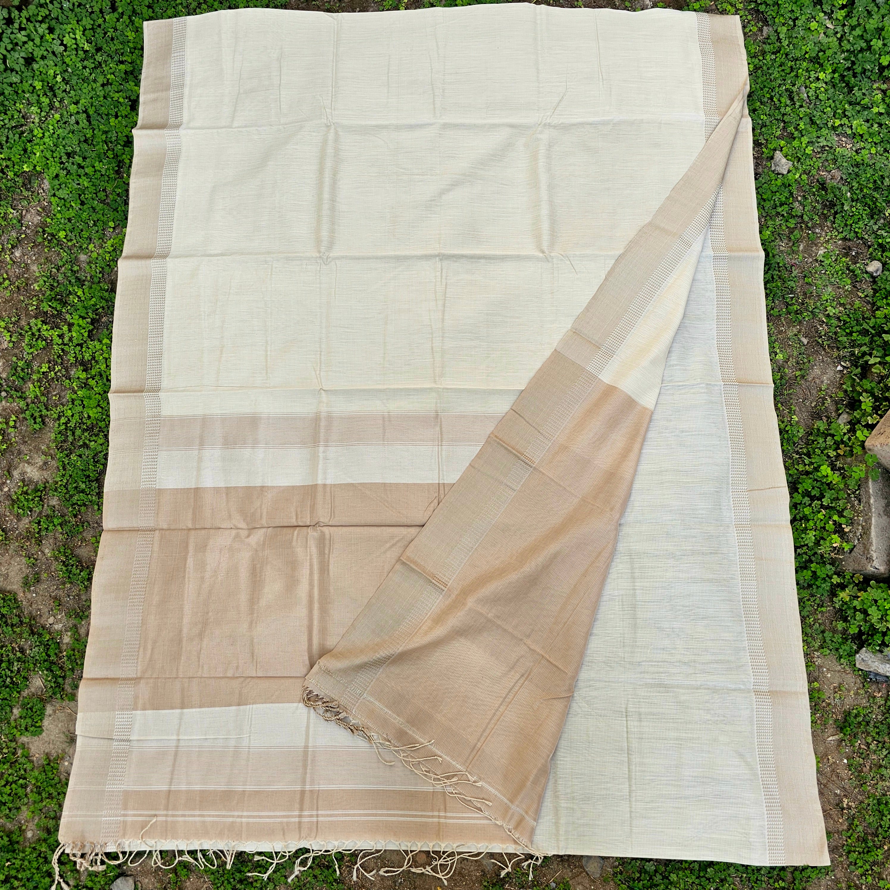 Pure Cotton Saree with "No Zari Concept" and Hand Spun Cotton Weft.