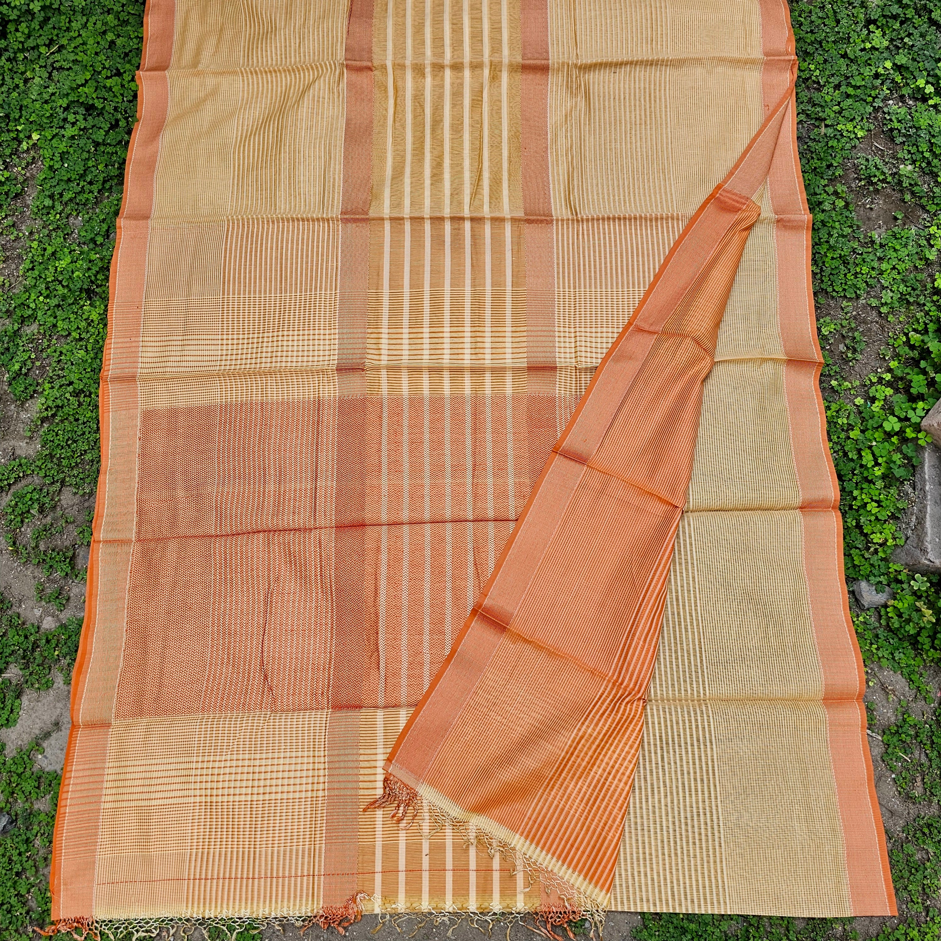 Pale Yellow Saree with Rust Orange Extra Weft "Jugnu" Palla