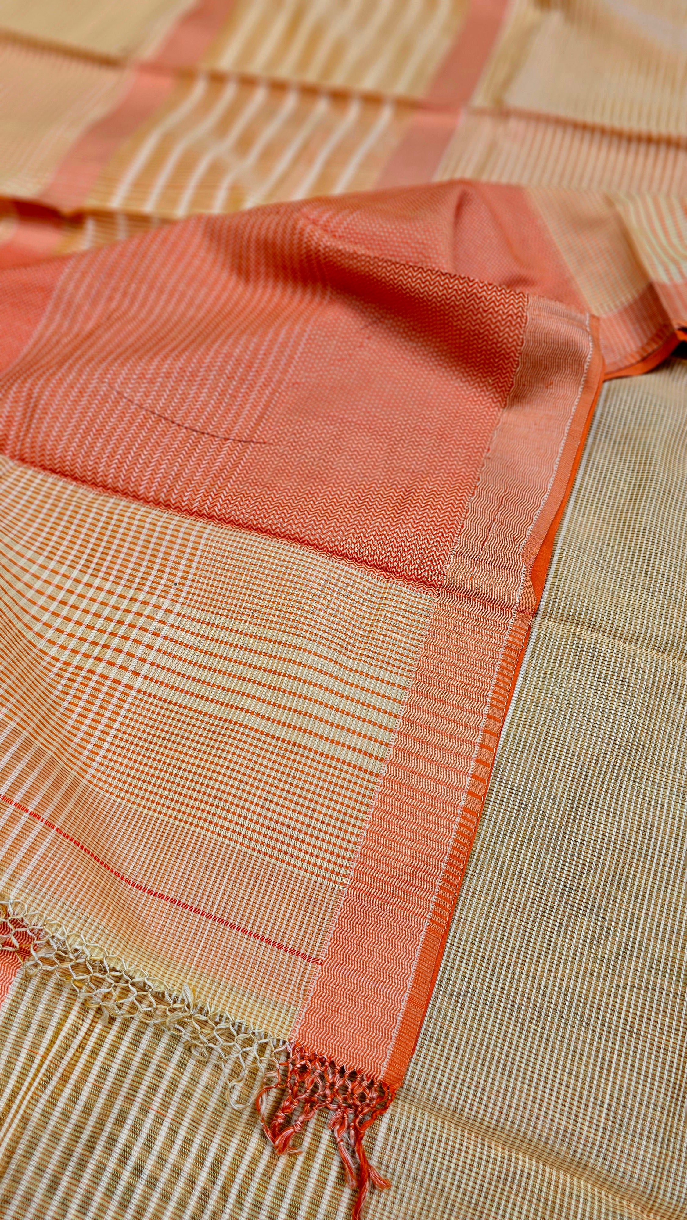 Pale Yellow Saree with Rust Orange Extra Weft "Jugnu" Palla