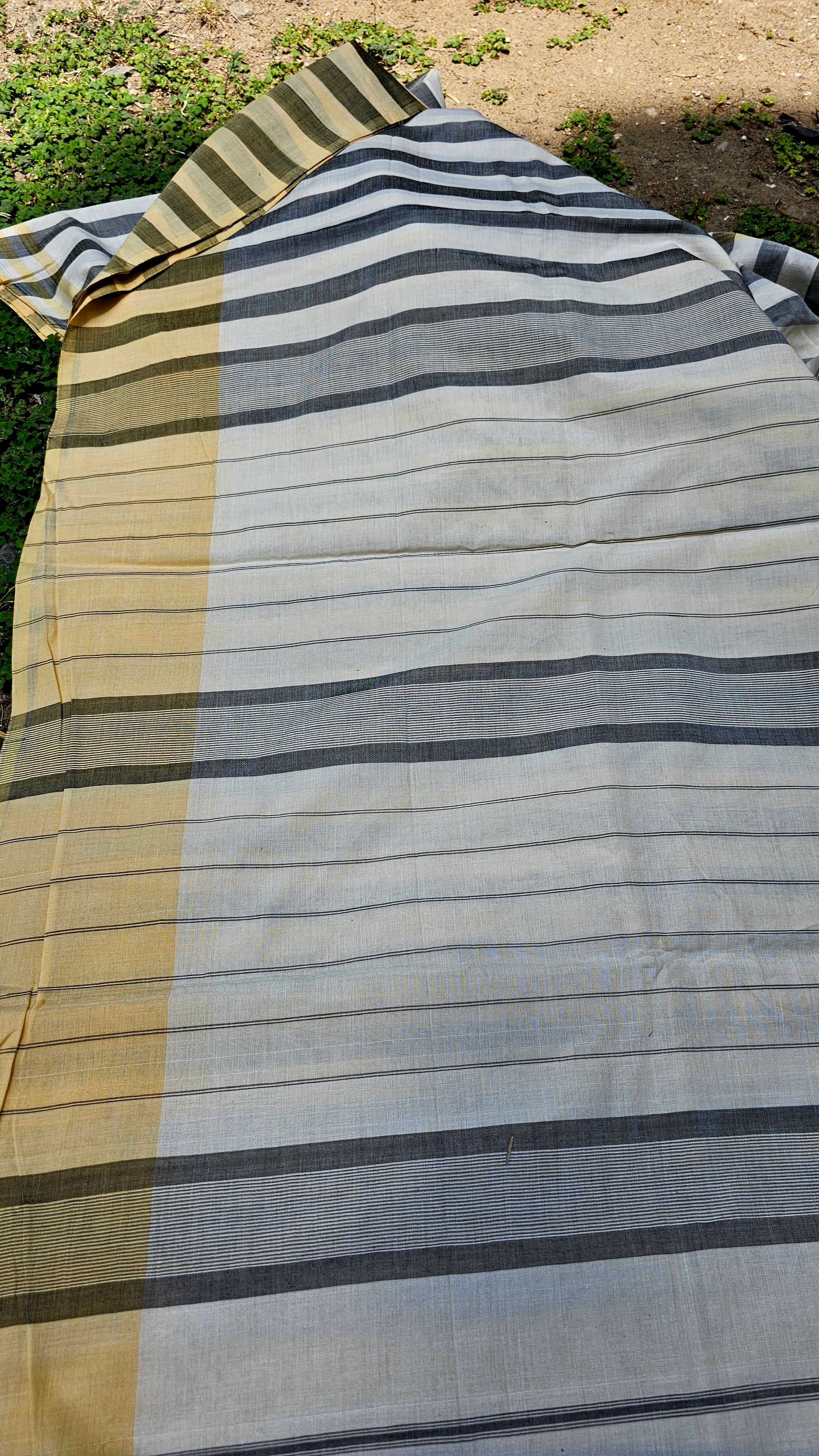 Pure Cotton Saree with Black and White Weft Stripes.