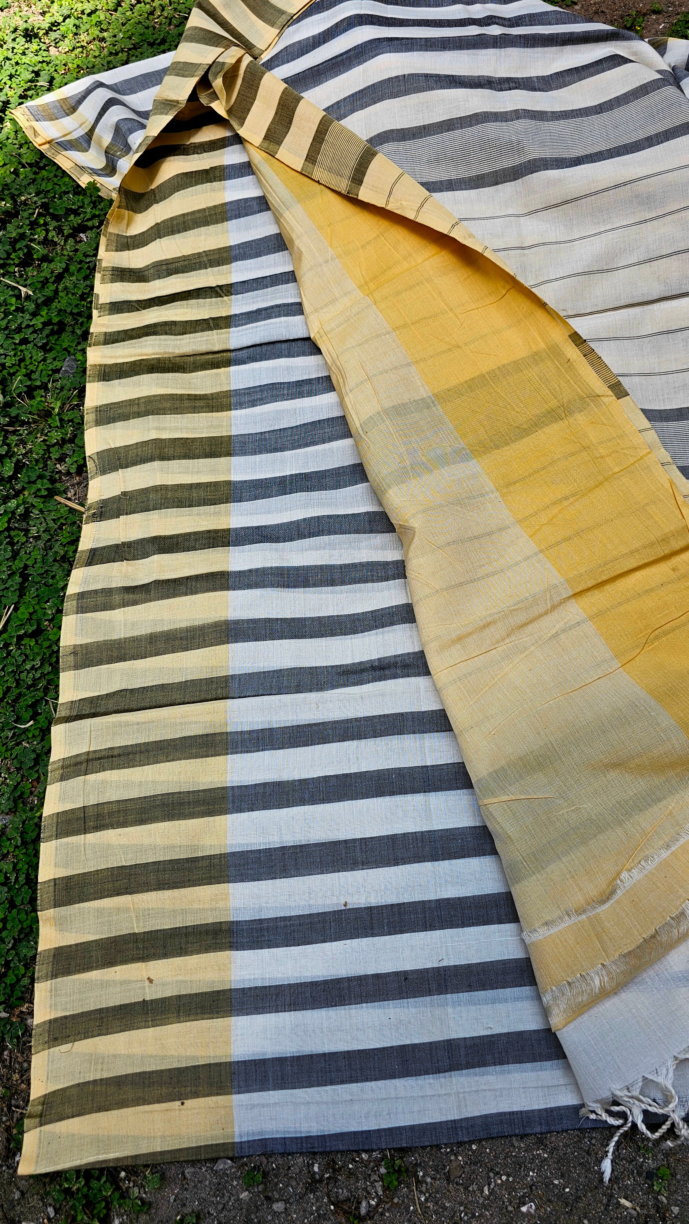 Pure Cotton Saree with Black and White Weft Stripes.