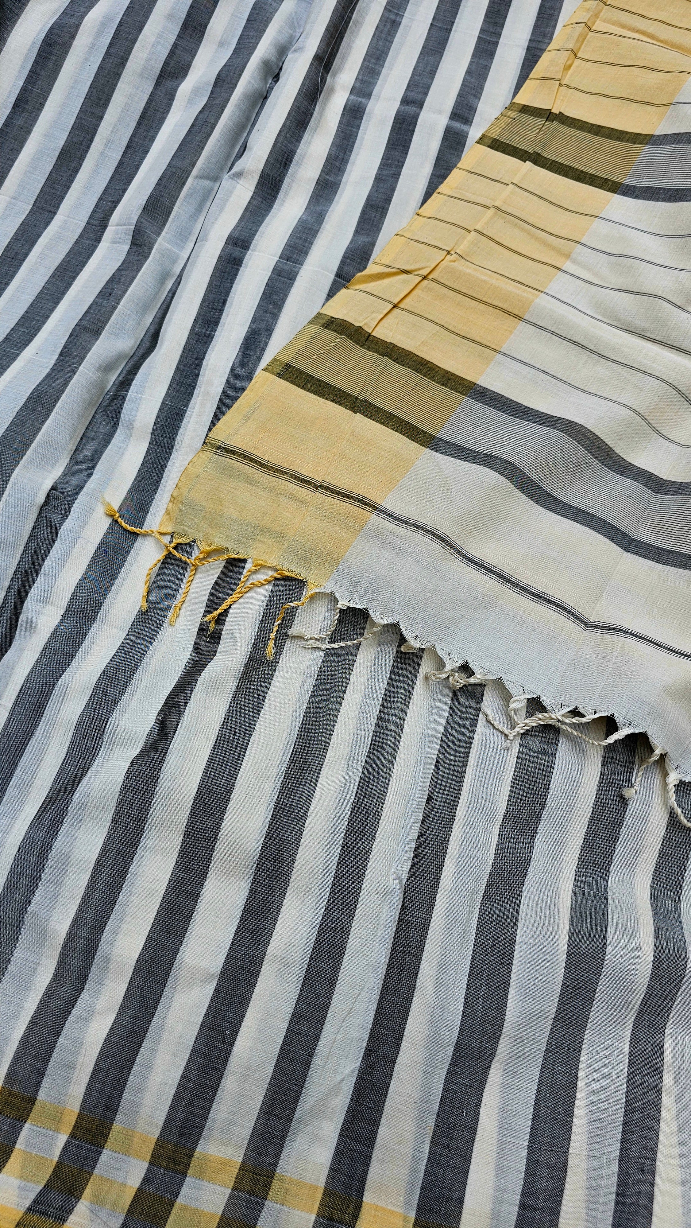 Pure Cotton Saree with Black and White Weft Stripes.